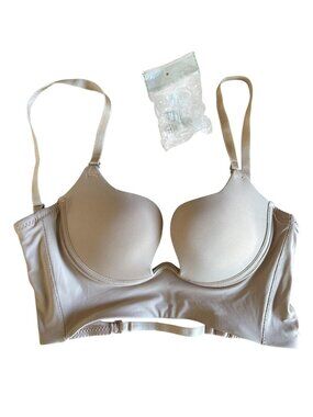 Bra Womens 34/75 Beige Low Back T-Shirt Padded Underwire Adjustable Straps Fleur
